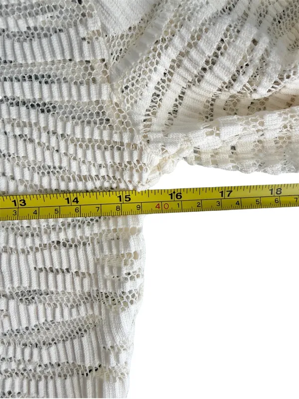 Just Polly NWT Sz M Cream Sheer Lace Top Textured Zebra Print Long Sleeve Crewneck - Image 6