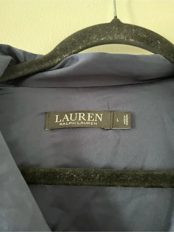 Lauren Ralph Lauren Navy Blue Satin Button Up Pajama Top Large Quiet Luxury - Image 2