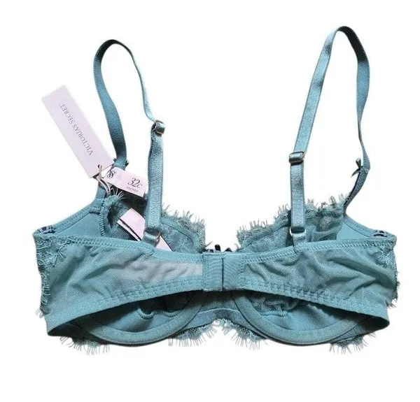 Victoria's Secret Dream Angels Ribbon Slot Underwire Demi Bra 32C Teal Lace NEW - Image 2