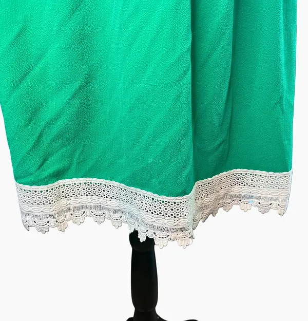 Green Babydoll Dress with White Lace Trim & Adjustable Straps - Image 5