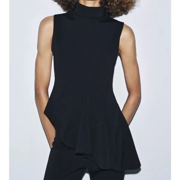 Zara NWT black asymmetrical peplum ruffle hem top - Image 6