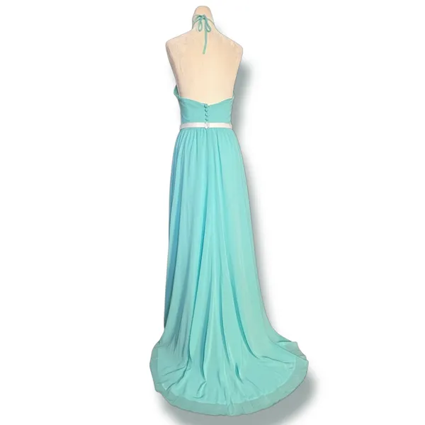 Alfred Angelo Aqua Chiffon Halter Prom Maxi‎ Dress Formal Etheral Flowy Spring - Image 7