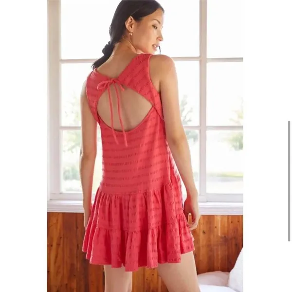 Anthropologie Women's M Knit Feminine Flounced Open Back Mini Dress in Teaberry - Image 3