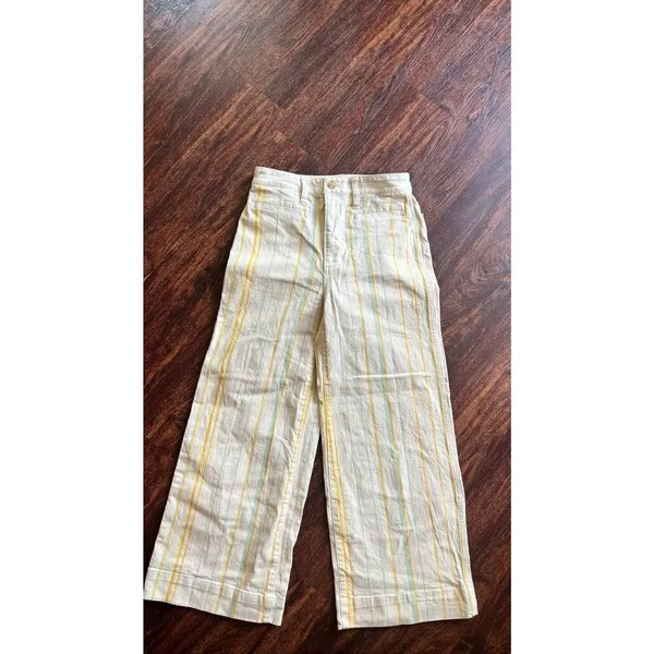 Madewell Emmett Wide-Leg Crop Pants Striped White Yellow Blue Denim Jeans Size 2 - Image 3