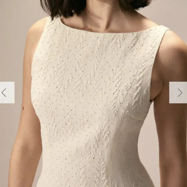 RIHOAS The Beige Boat Neck Textured Mini Dress 22 - Image 4