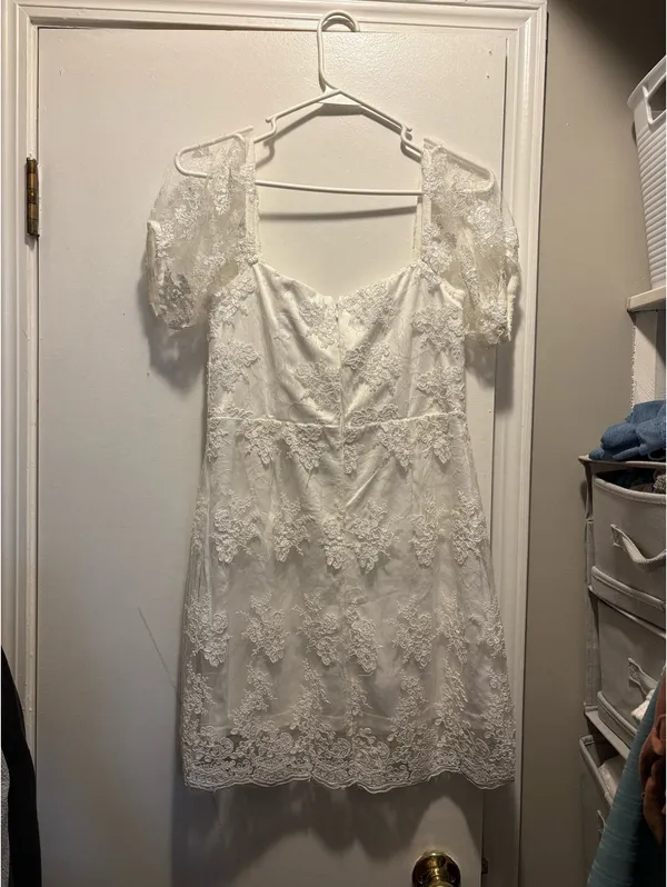 Lulus White Dress/Avid Admiration White Embroidered Sequin Puff Sleeve Mini Dress - Image 4