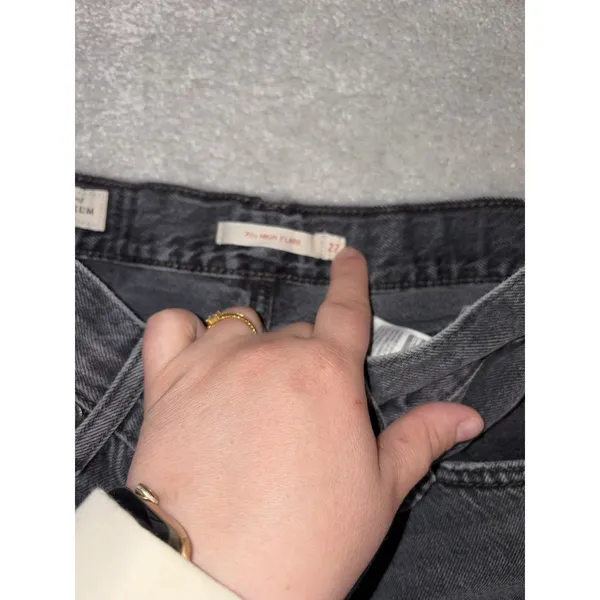 Levis‎ Premium 70s High Flare Jean Women 27x30 Black Washed Denim Big E ** - Image 4