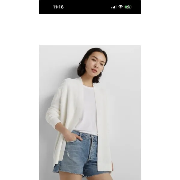 CLUB MONACO WOMEN'S Essential Summer Cardigan WHITE Size Large Longline Open - Image 10