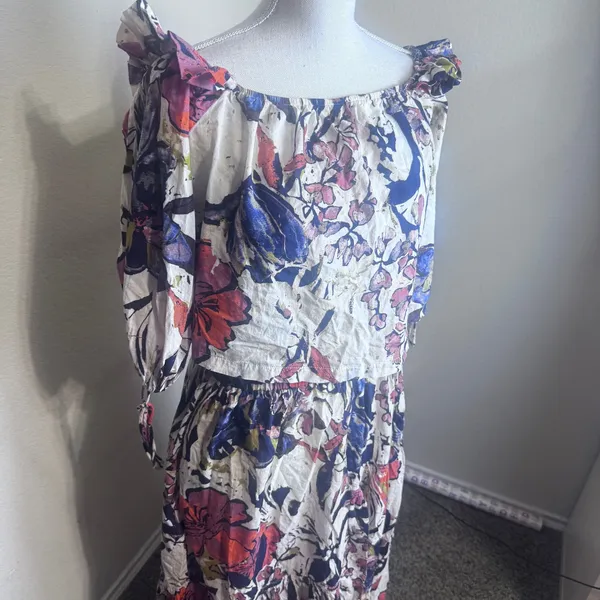 Free People Shasta Skirt Set Floral Off Shoulder Crop Top Tiered Midi Skirt M - Image 3