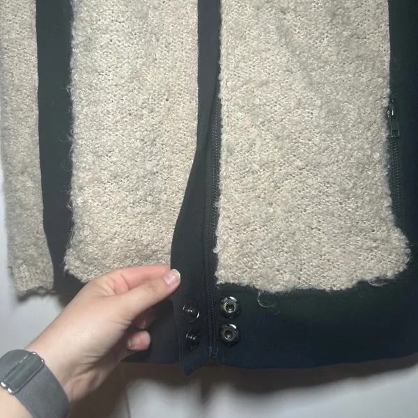 Sparrow Anthropologie Women Beige Black Wool Mohair Blend Zip Front Cardigan S - Image 3