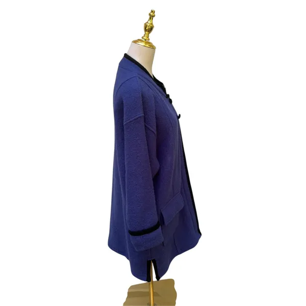 Icelandic Design Coat L Blue Boiled Wool Zip Button Trim Pocket Nordic Winter - Image 5