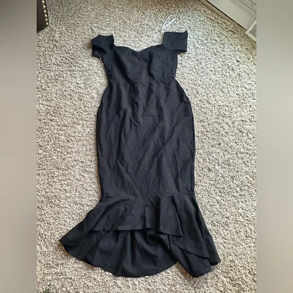 Lulus How Much I Care Black Off-the-Shoulder Midi Dress - Image 6