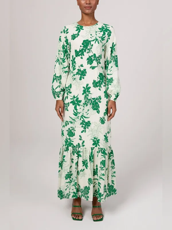 Veiled Collection Dalia Floral Tiered Maxi Dress Long Sleeve Green Large NEW NWT - Image 3