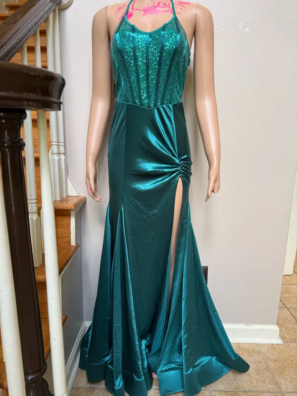 Loragal emerald srappy back long prom dress - Image 7