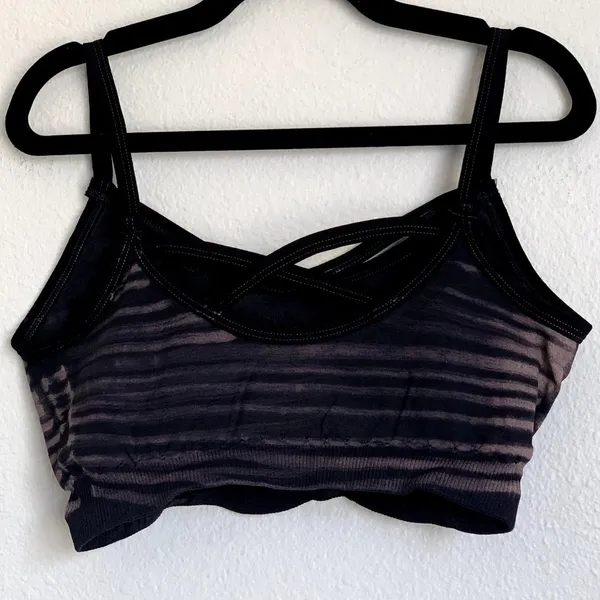 NEW Free People Movement Criss Cross Striped Sports‎ Bra Workout in Black Gray - Image 2