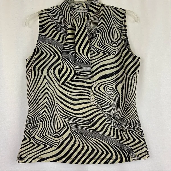 Vintage Y2K Jaipur Zebra Print Top Sparkle Sleeveless Mobwife Animal Print Large - Image 3