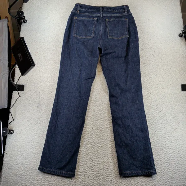 LL Bean Classic Fit Fleece Lined Jeans Womens 8‎ Reg Dark Indigo 502819 Stretch - Image 3
