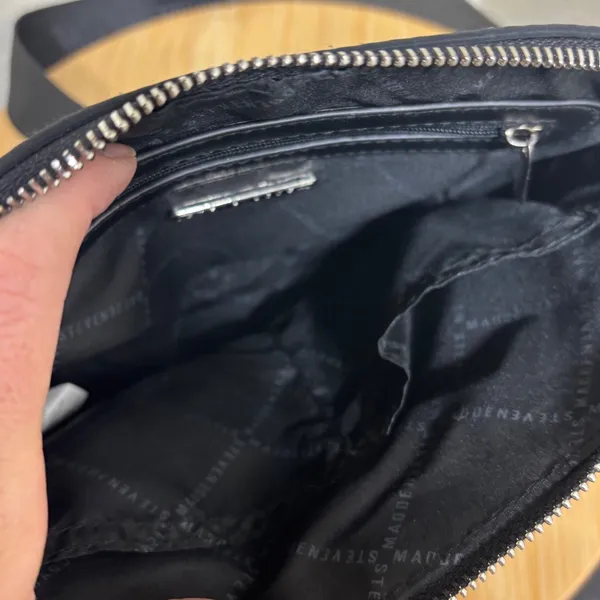 Steve Madden Crossbody Bag Small Dome Black Nylon with Coin Purse Strap - Image 8