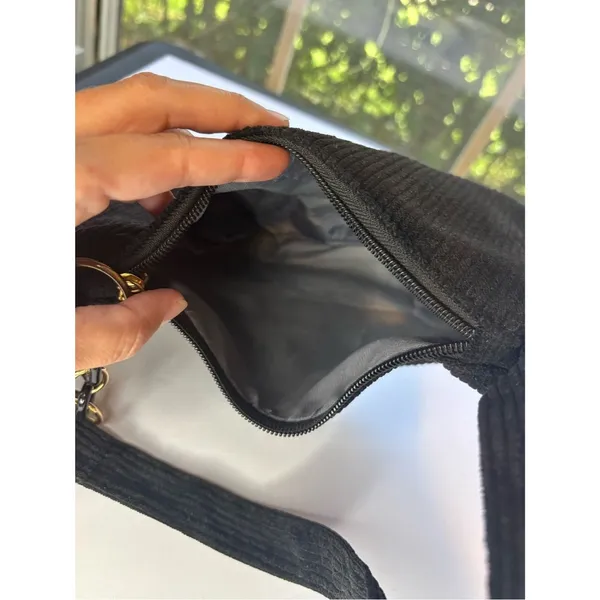 SHEIN Black Corduroy Small Shoulder Bag with Plastic Chain Accent - Image 6