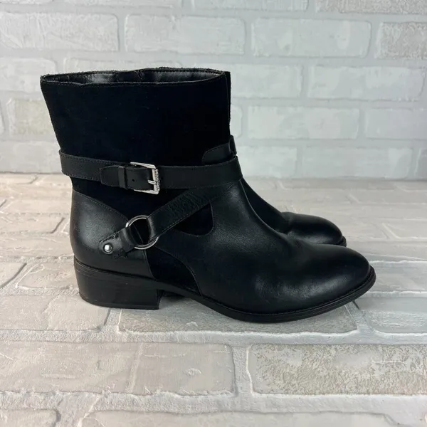 Ralph Lauren Makalia Boots Womens 8 Black Leather Suede Ankle Zip Buckle‎ Riding - Image 2