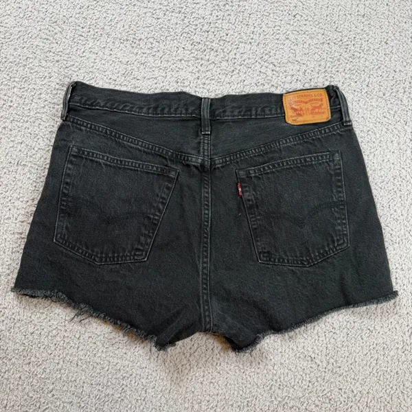 Levis 501 Denim Jean Shorts 31 Original High Rise Cut Off Black Distressed Y2K - Image 2