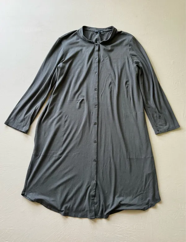 Eileen Fisher Mandarin Collar Button-Front Oversized Midi Dress - Image 4