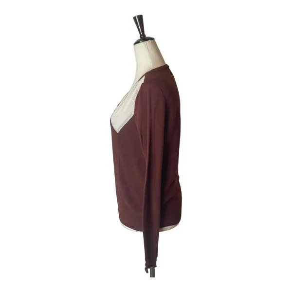 Barneys New York O’2nd Brown And Ivory V Neck Pullover Lightweight Sweater S‎ - Image 4
