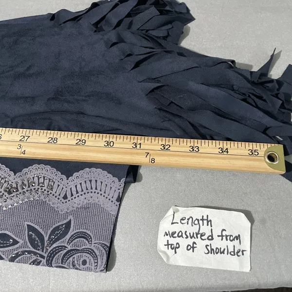 Vocal Tunic Top Size XL Gray Faux Suede Fringed Silver Studded Whimsigoth Punk - Image 9