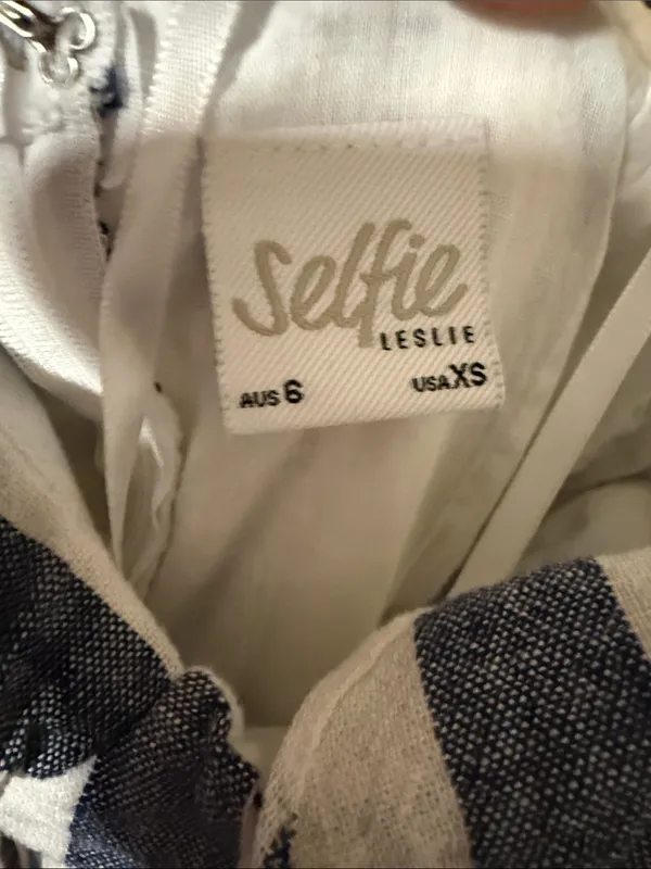 Selfie Leslie Navy and White Striped Tie-Waist Romper - Image 3