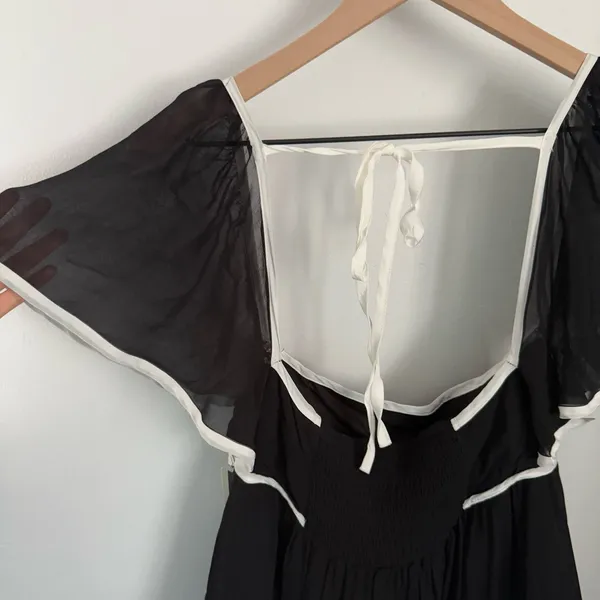 Anthropologie‎ Maeve XS Flutter Sleeve Bow Babydoll Dress Black White Whimsigoth - Image 8