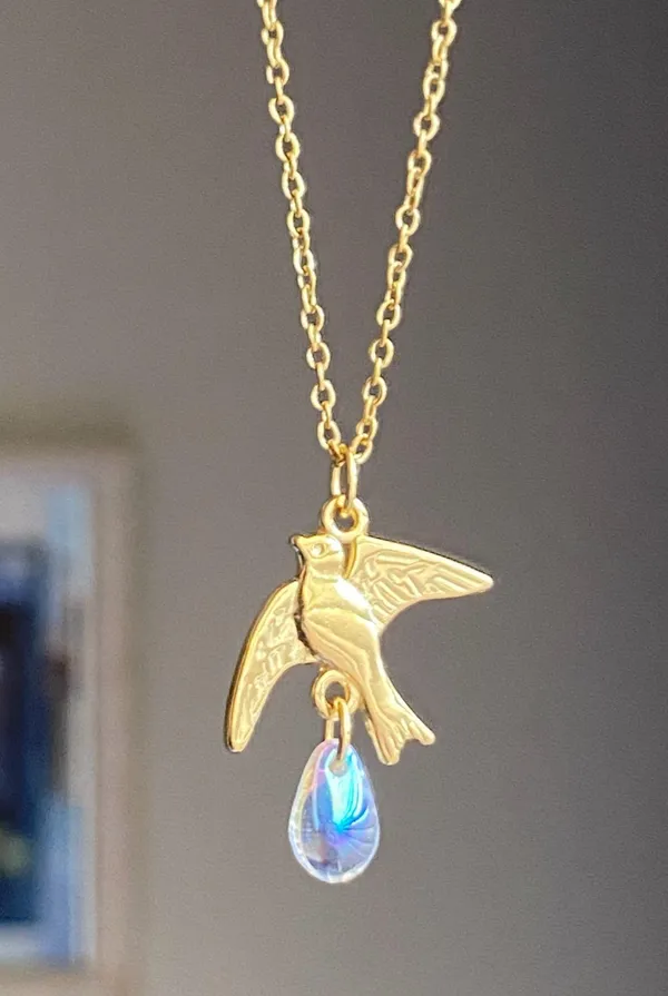 Handmade gold stainless bird cute retro vintage chic style dangle earrings 🕊️🩵 - Image 3