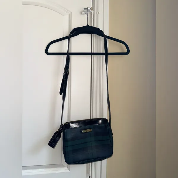 POLO RALPH‎ LAUREN Plaid Shoulder Bag Crossbody Vintage with Luggage Tag - Image 2