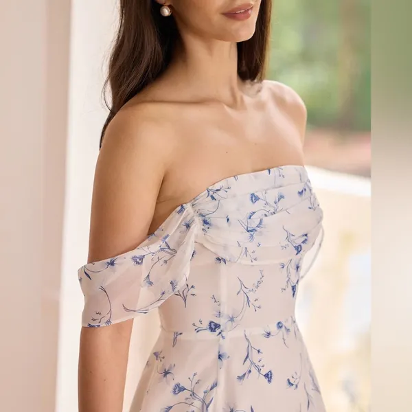 Rihoas White Floral Slit Strapless Maxi Dress - Image 4