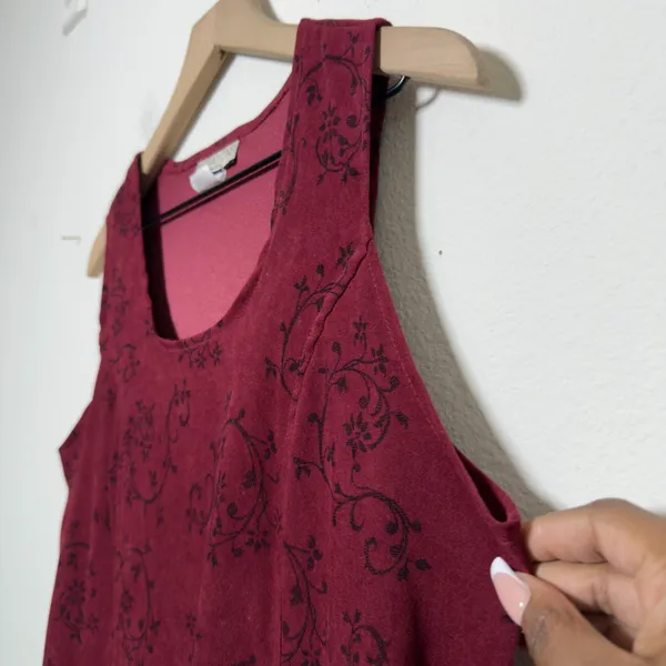 VTG 90s Whimsigoth Jumper Dress Medium Burgundy Paisley Maxi Faux Suede‎ Western - Image 4