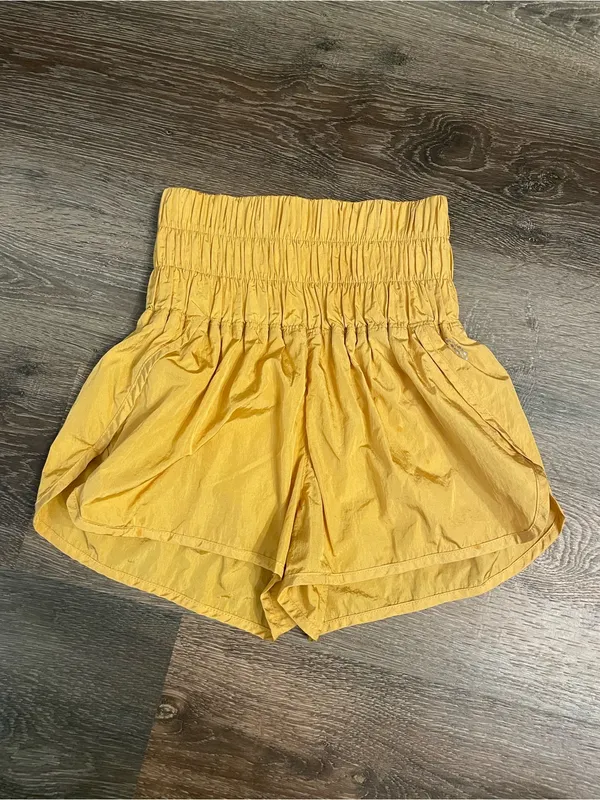 Free People Golden Yellow Ruched Waist Athletic Shorts The Way Home Shorts XS - Image 3