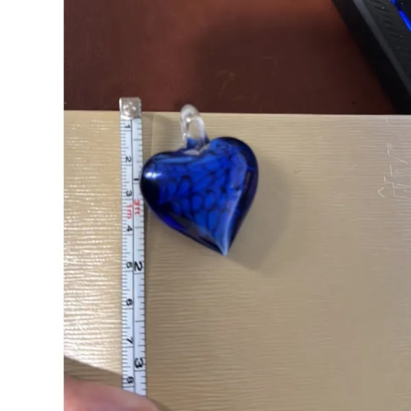 Hand-Blown blue Glass Heart Pendant Floral Swirl Designs pop of color 90s vibe - Image 7