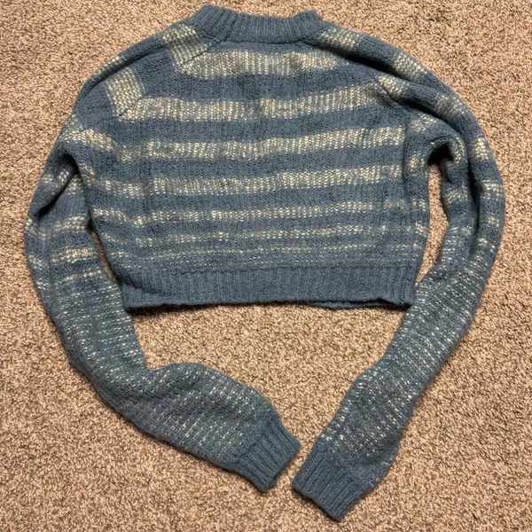 ZARA Women's Striped Cropped Crewneck Sweater - Image 3