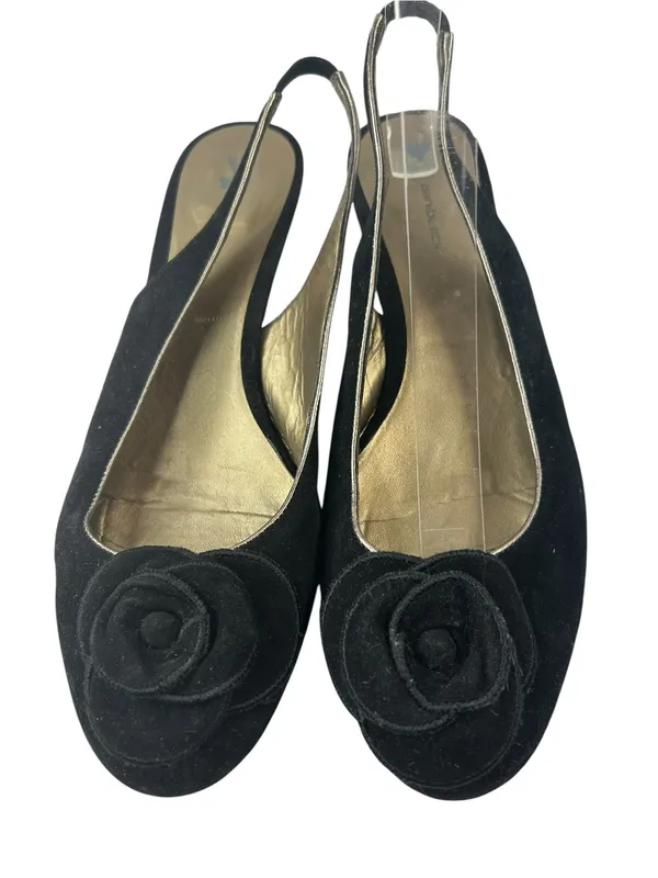 DaniBlack Suede slingback kitten heel rosette vamp black Size 9.5” - Image 2