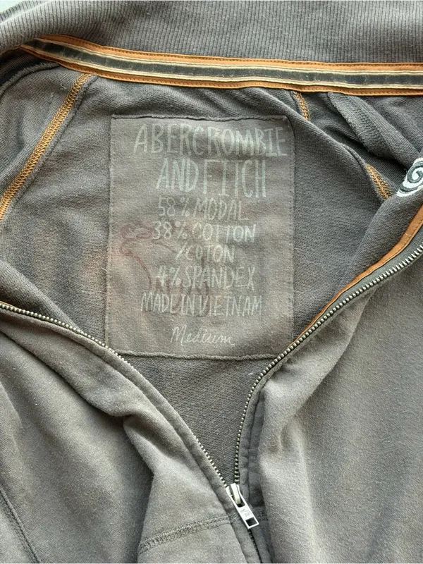Y2K Abercrombie & Fitch Gray Full-Zip Hoodie Patchwork Embroidered - Image 5