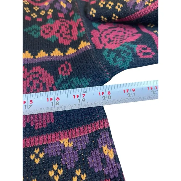 VTG 80s 90s Stefano International Black Rose Floral Knit Sweater Pullover M - Image 8
