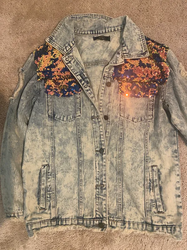 Sequin Denim Jacket Multiple Size M - Image 2