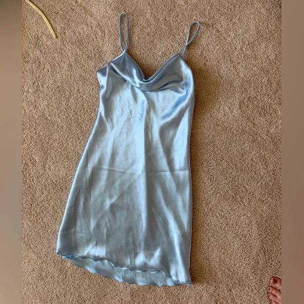 bebe Light Blue Satin Slip Dress - Image 2