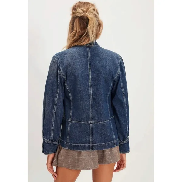 Free People Imogene Denim Officer Jacket in Ensign Wash Large Military Denim - Image 5