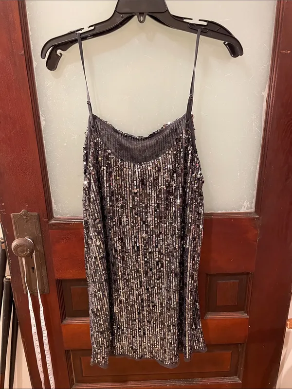 Free People Charcoal Combo Sequin Slip Dress - Image 3
