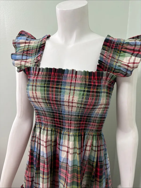 Hill House Ellie Nap Dress in White Multi Tartan Plaid Small NEW - Image 6