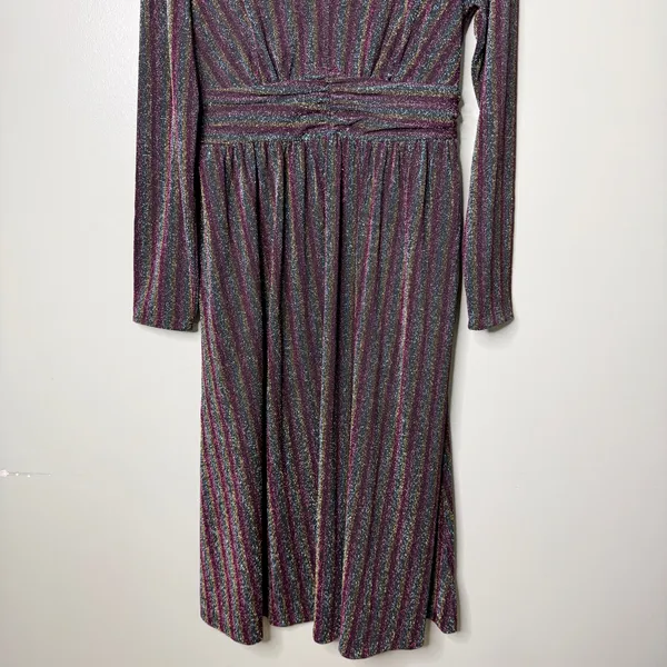 Boden Shimmer Glitter Long Sleeve Stripe Midi Dress Red Black Green Size 8 - Image 9