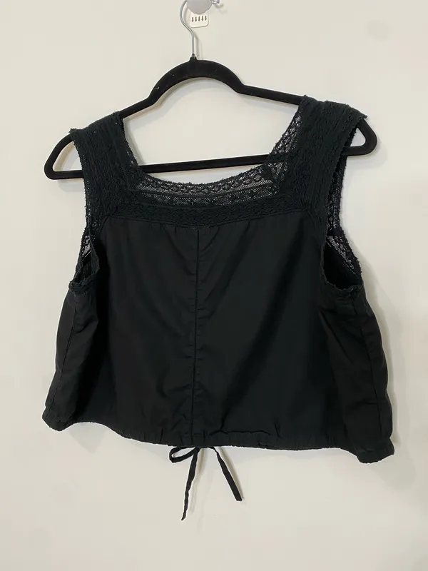 J.Crew Black Lace Trim Cropped Drawstring Top - Image 5