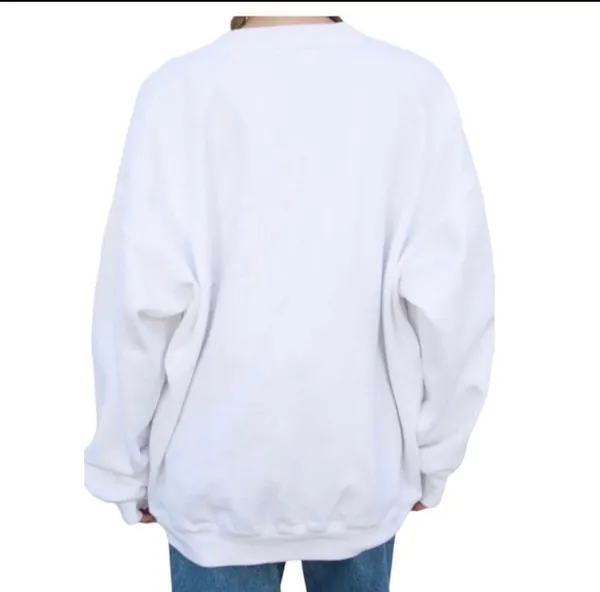 RARE Brandy Melville Oversized Boston Sweatshirt Pockets Cut Neck White Blue S M - Image 4