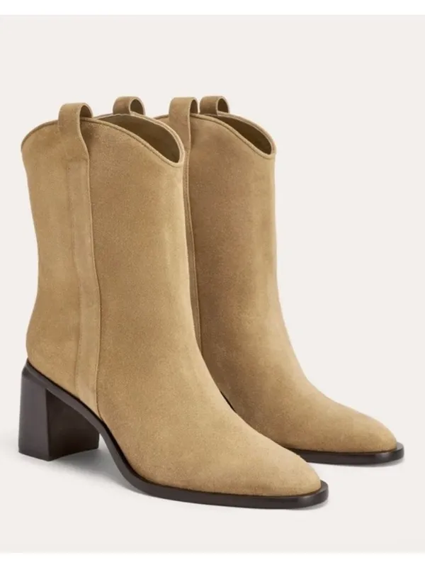 Everlane $298 The Outlaw Suede Cowboy Western Boot in Sand Size 6.5M - Image 2