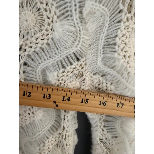 Zara Womens Cream Open‎ Knit Crochet Turtleneck Sweater Wavy Diamond Boho Small - Image 5